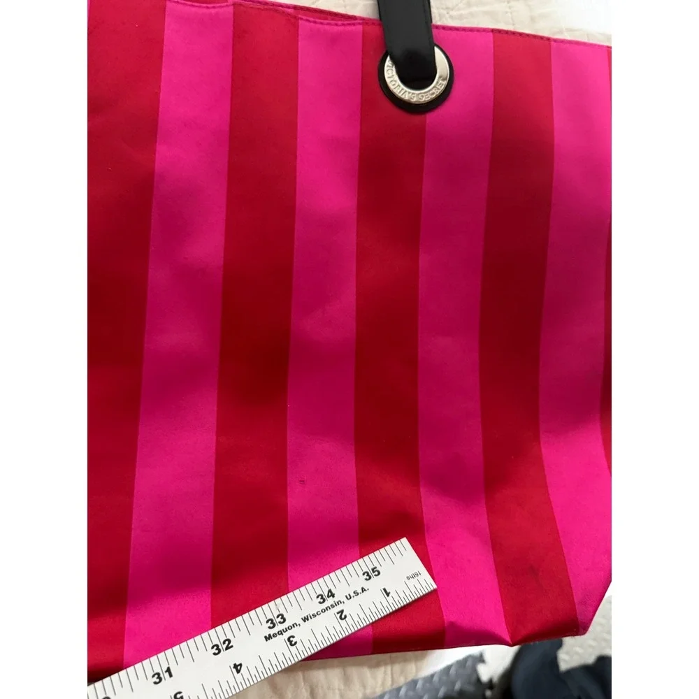 Victoria's Secret Pink Red Stripe Tote Bag Rhinestone Logo‎